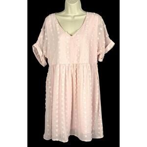PinkBlush  Size M   PINK BABYDOLL MINI DRESS   Sheer Dotted Swiss Overlay  *NEW*